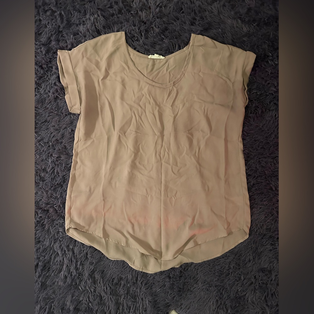 brown blouse, pleione brand, size small
